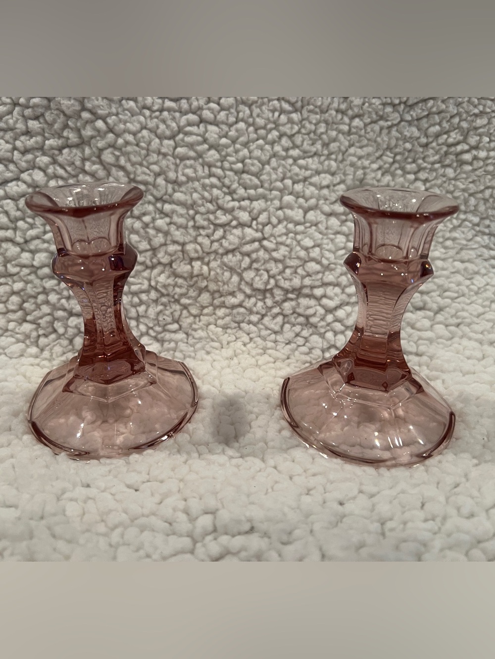 Vintage Pink/purple Depression Glass 1940's Candlestick Candle Holder Set of (2)